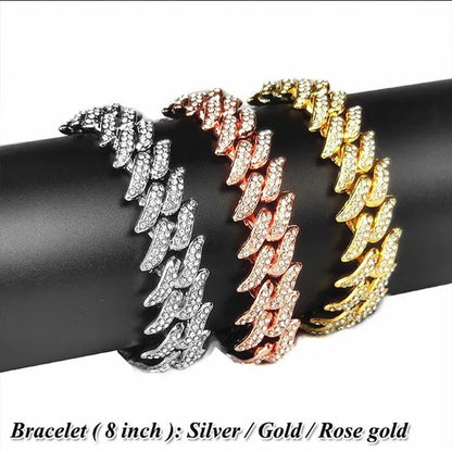 Iced Out Chain 925 Silver Diamond Miami Cuban Chain Link Choker Hip Hop Jewelry Silver Chain for Men Necklace Bracelet 7-24 Inch