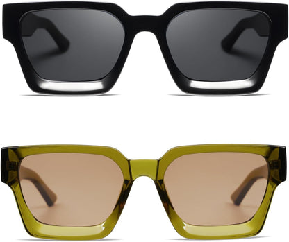 Thick Square Sunglasses for Men Women Retro Chunky Rectangle Shades UV400 Protection VL9731
