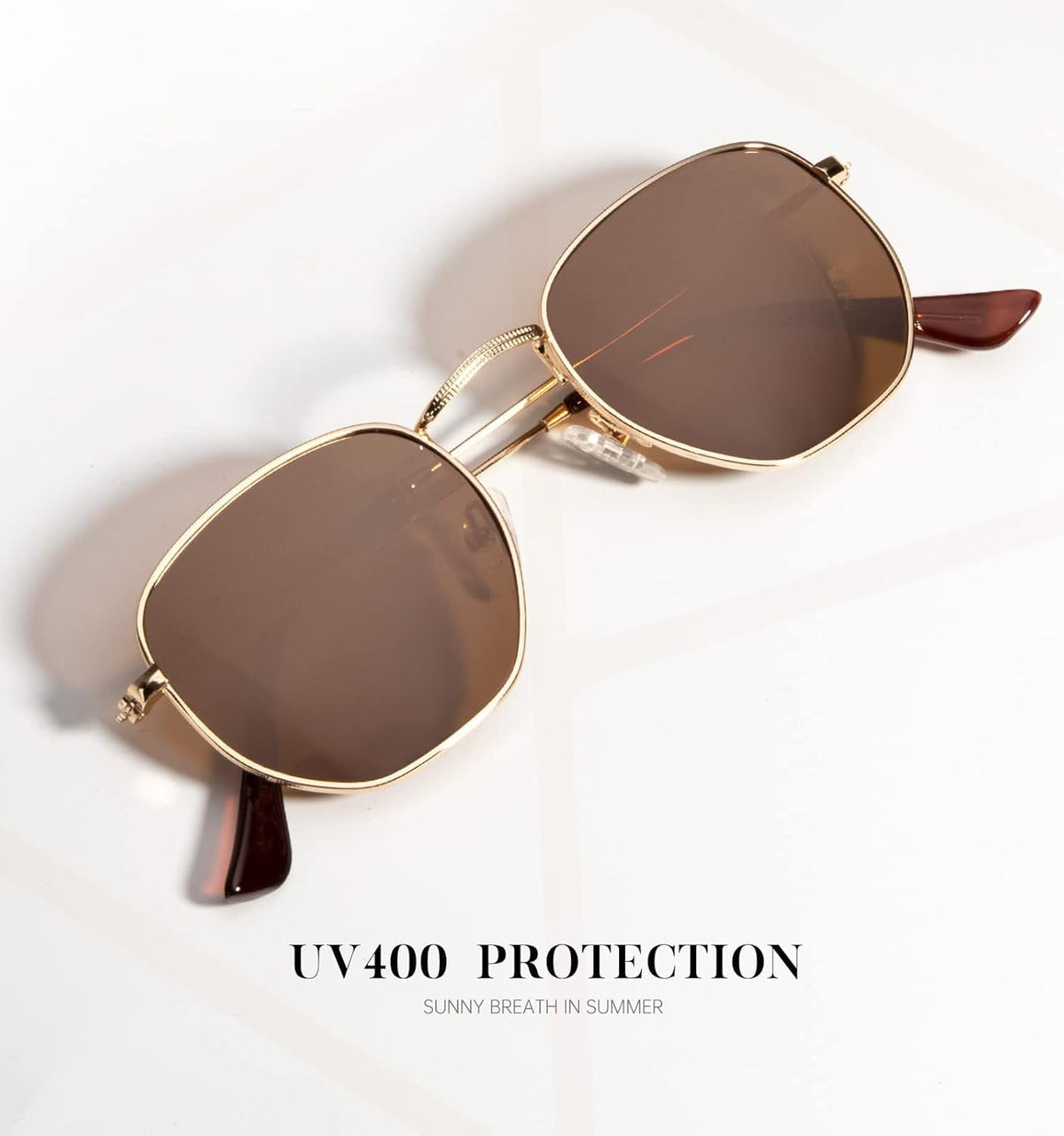 Sunglasses for Women and Men, Polarized Square UV Protection, Trendy Metal Frame Hexagon Sunglasses