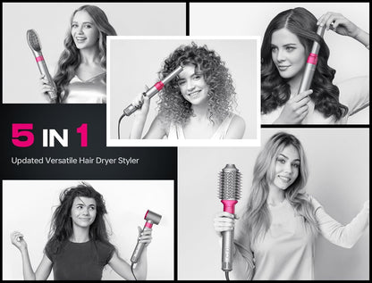 5 in 1 Professional Hot Air Styler,  Powerful Hair Dryer & Straightener Set, Styling without Heat Damage, Fast Drying Curling Volumizing Straightening, 110 Volts, 1200 Watts（Silver）