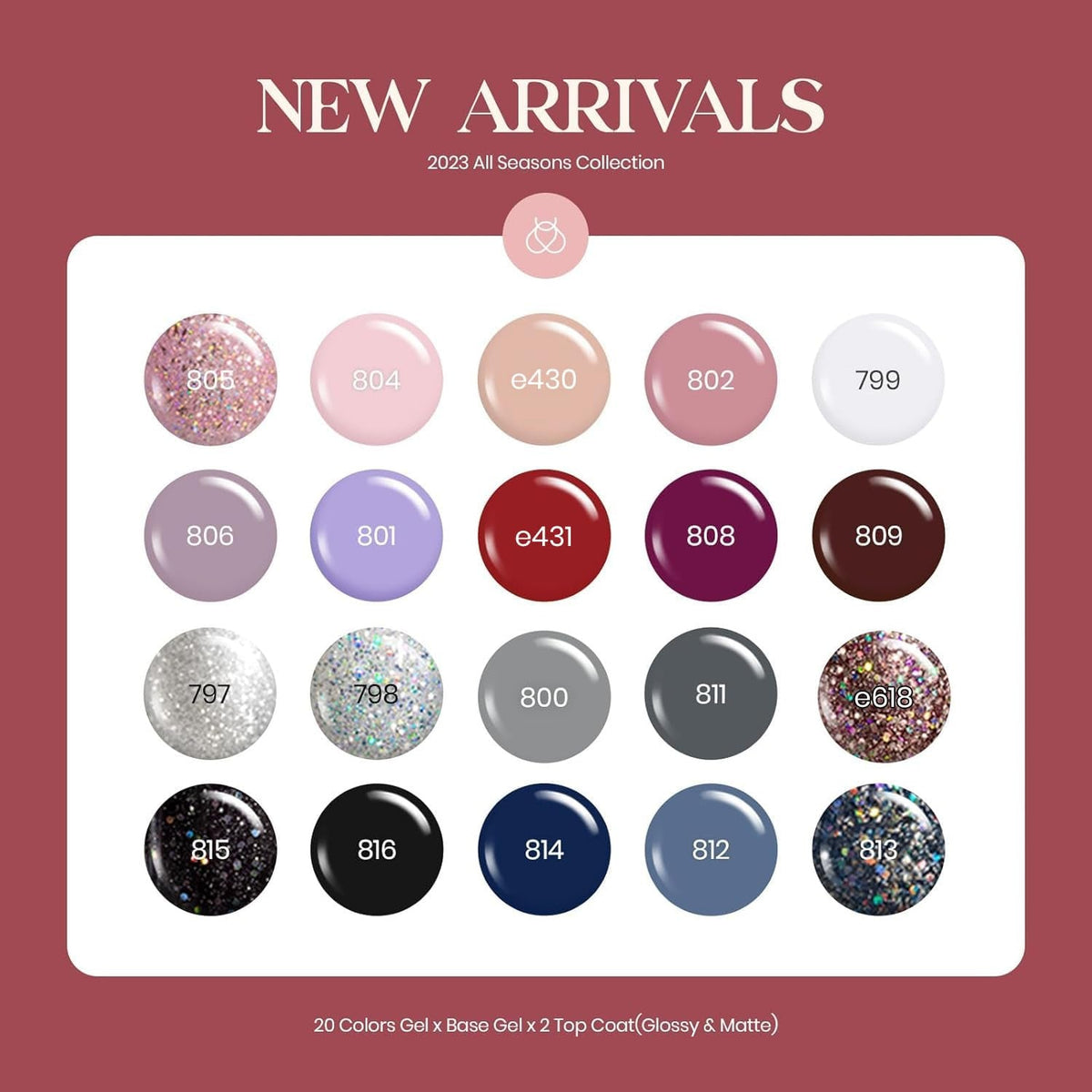 Beetles 23Pcs Gel Nail Polish Set with 3Pcs Base Matte Glossy Top Coat, Nude Gray Pink Blue Burgundy Glitter Gel Polish Kit Modern Muse Kit, Soak off Uv Gel for Women