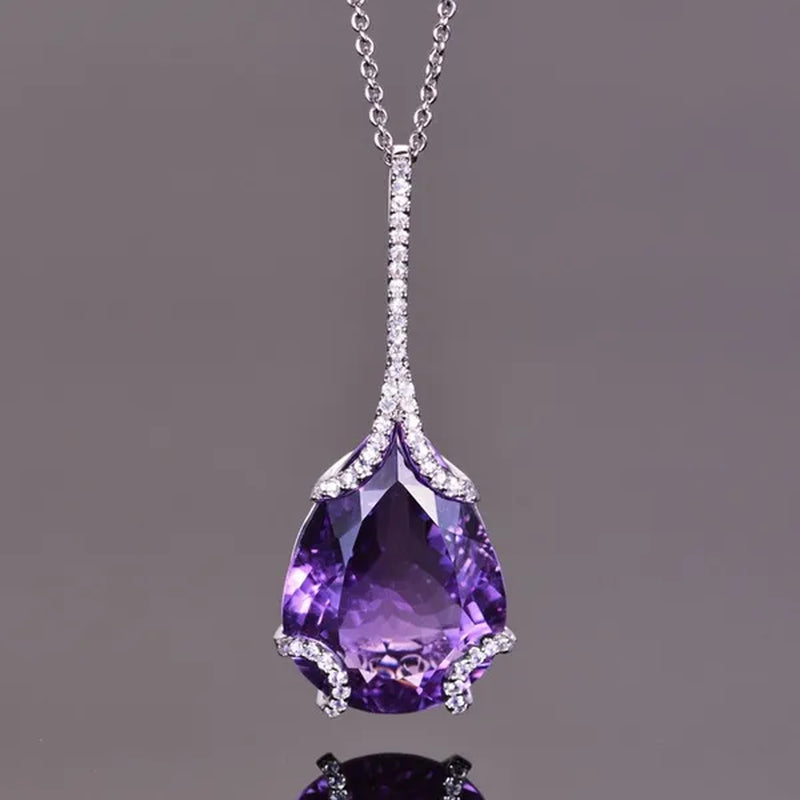 Necklace Crystal Oval Water Drop Charm Pendant Necklace Gift Jewelry Accessories Girls Women