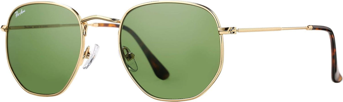 Small Square Sunglasses for Women Men 100% Real Glass Lens Hexagonal Frame