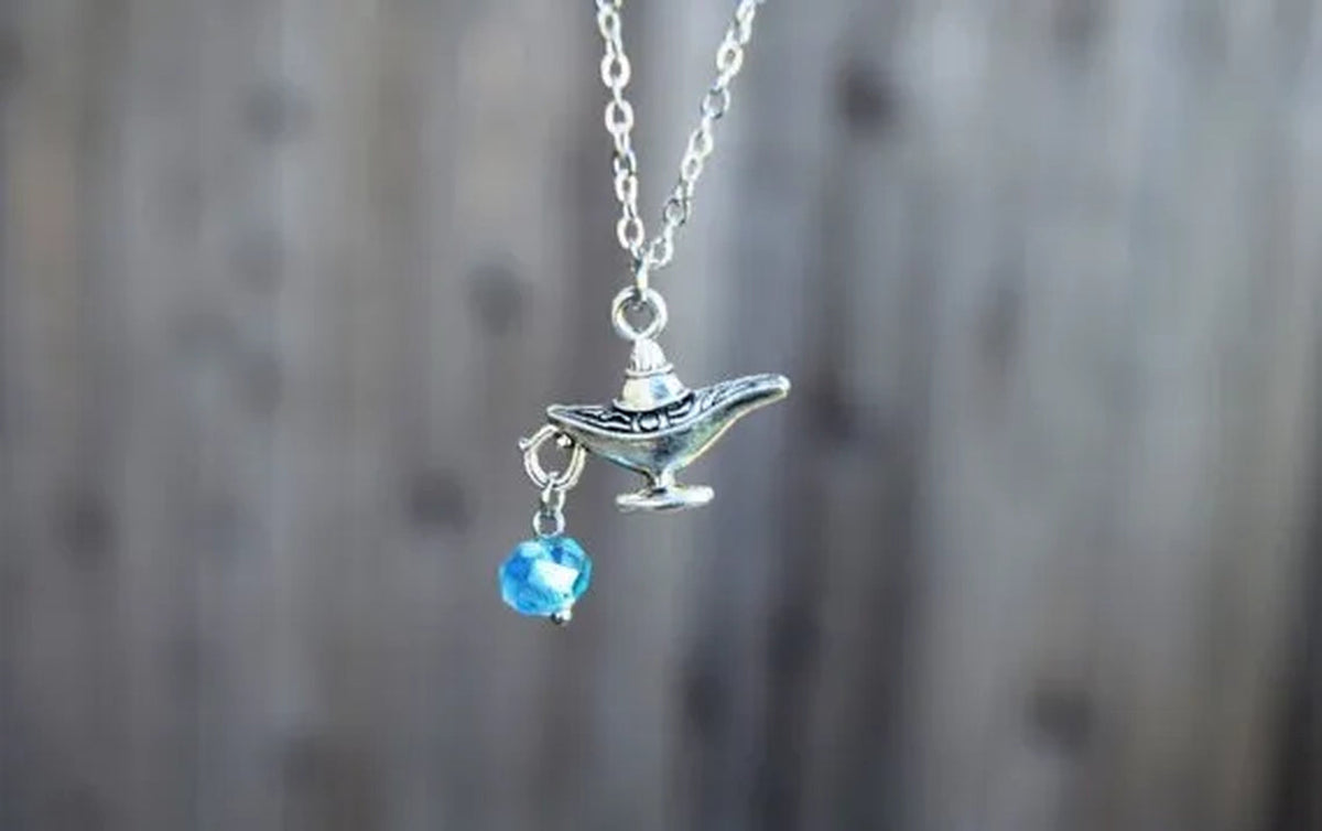 Magic Lamp Necklace,  Necklace, Lamp,  Costume,Silver Necklace, Fairytale Necklace with Birthstone Bead
