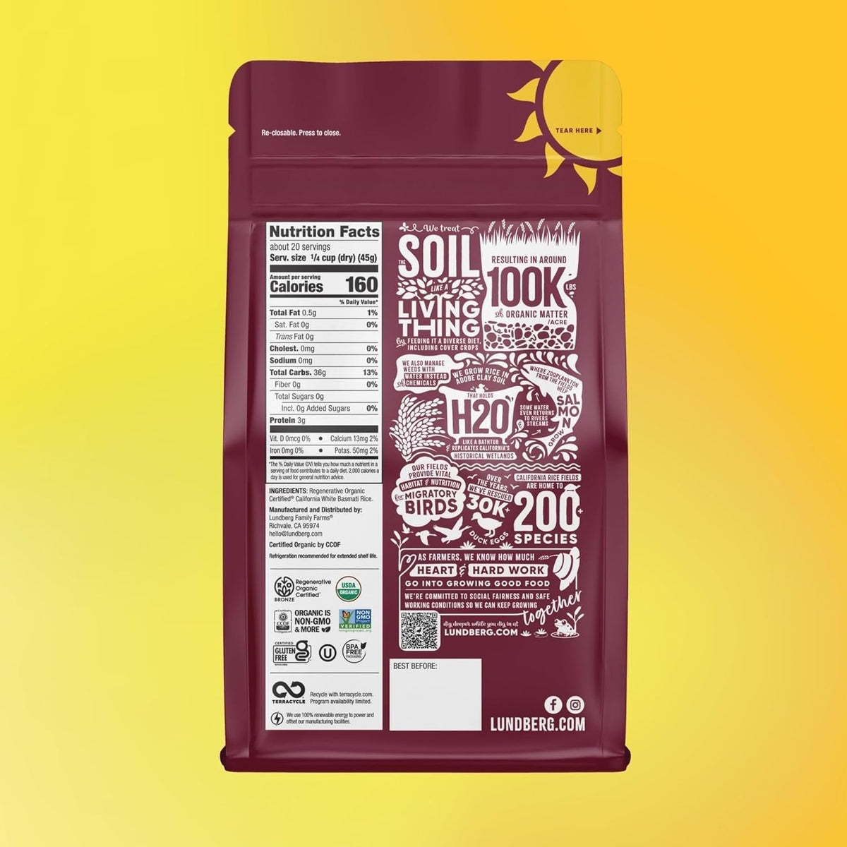 Regenerative Organic Certified (Roc) Long Grain White Basmati Rice – Non-Sticky, Fluffy Aromatic Organic Rice Grown in California, 32 Oz