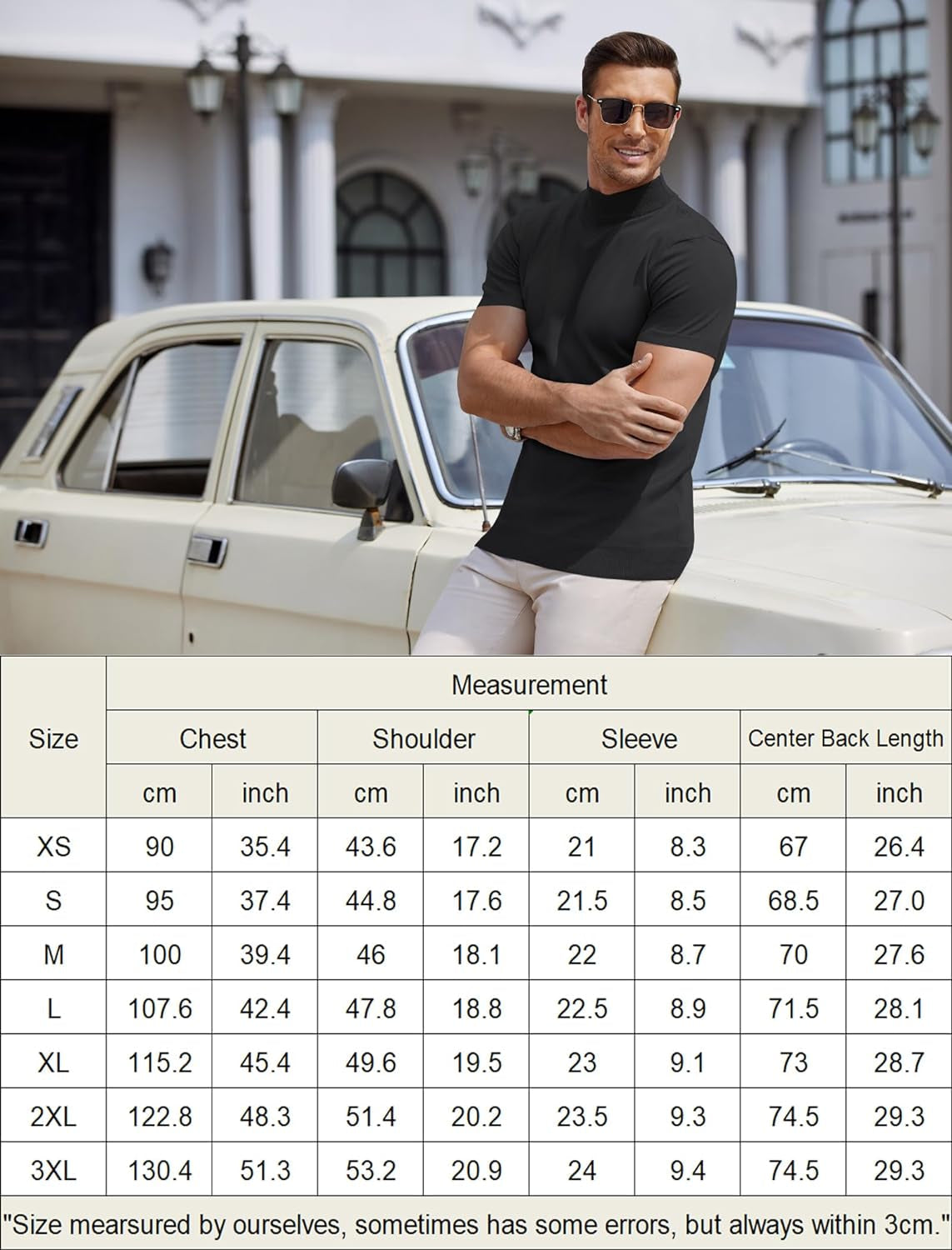 Mens Mock Turtleneck Sweater Short Sleeve Solid Color T-Shirts Basic Slim Fit Knitted Pullover Tees