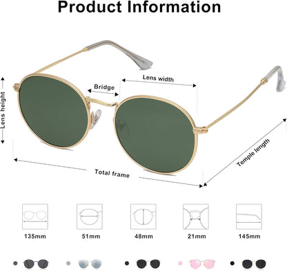 Small round Polarized Sunglasses for Women Men Classic Vintage Retro Shades UV400