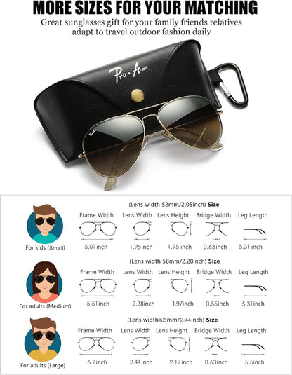 Classic Aviator Sunglasses for Men Women 100% Real Glass Lens