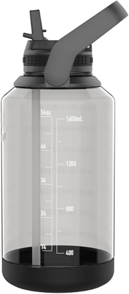 64 Oz Motivational Water Bottle with Straw Lid with Time Marker, Half Gallon, Premium Quality BPA Free Tritan Plastic, Stormy Black