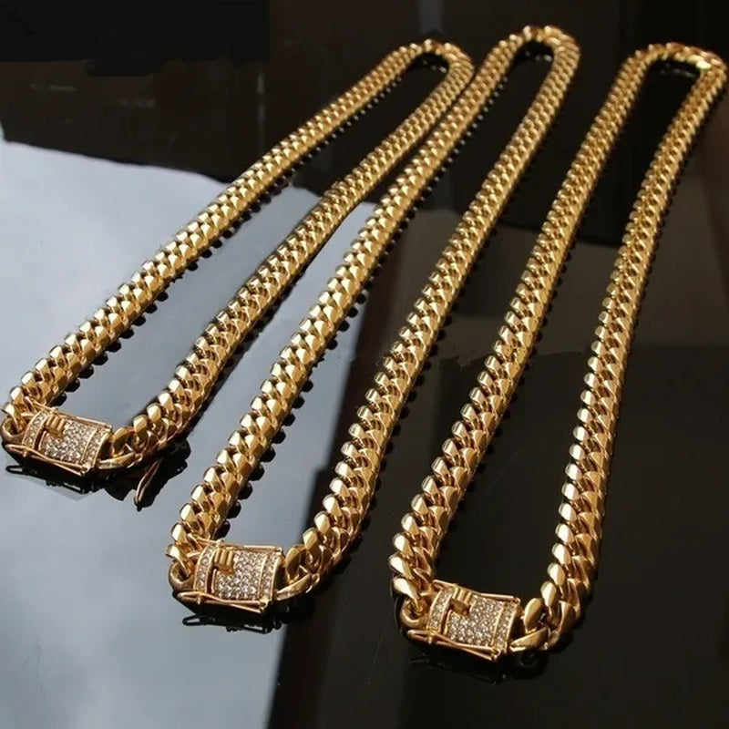925 Silver Plated Chunky Necklace High Polished Stainless Steel Miami Curb Cuban Link Chain for Men 8/20/22/24/28/35 Inch (Quantity: 1Pcs)
