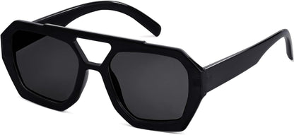 Trendy Designer Inspired Aviator Sunglasses for Women Men Hexagonal Square Thick Frame Double Bridge Sun Glasses
