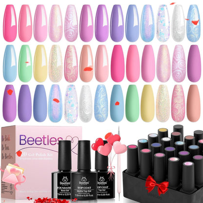 Nail Set 20 Colors Healing Elixir Collection Manicure Kit Pink Neutral Purple Blue Green Gel Nail Kit with 3Pcs Base Matte and Glossy Top Coat Soak off Uv for Women 2024 Ideal Gift