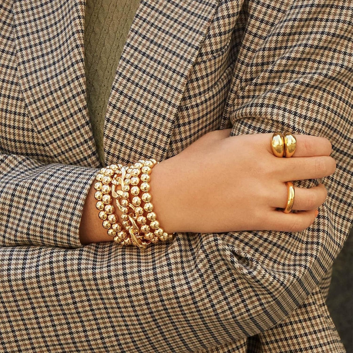 Chunky Rings for Women, 18K Gold Plated Simple Dome Statement Rings for Women Stackable Thick Band Rings Silver Gold Plated Ring Minimalist Signet Ring, Size 5 to 10