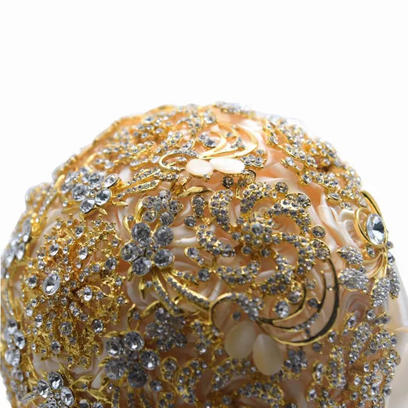 18CM Luxury Full Diamond Wedding Bouquet Shiny Crystal Brooch Bridal Bouquet Satin Ribbon Roses Wedding Flowers Bride Holding Flowers
