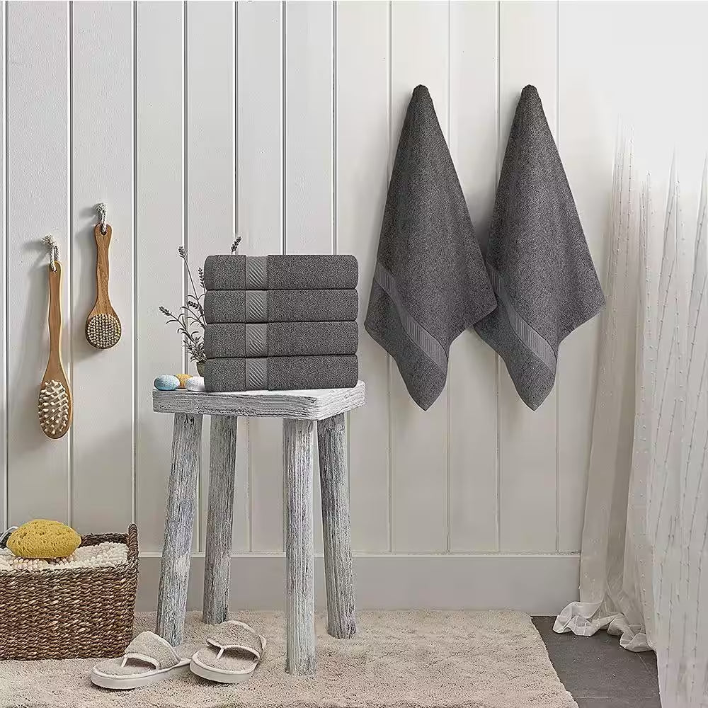 6-Piece Gray Highly Absorbent Cotton Quick Drying Bath Towel Set