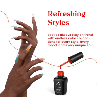 Beetles Gel Nail Polish Set, 6 Retro Colors Old School Collection Soak Off UV Gel Polish Red Yellow Blue Orange Green Gel Polish Nail Art Design Spring Manicure Kit Salon DIY Gifts for Women Girls
