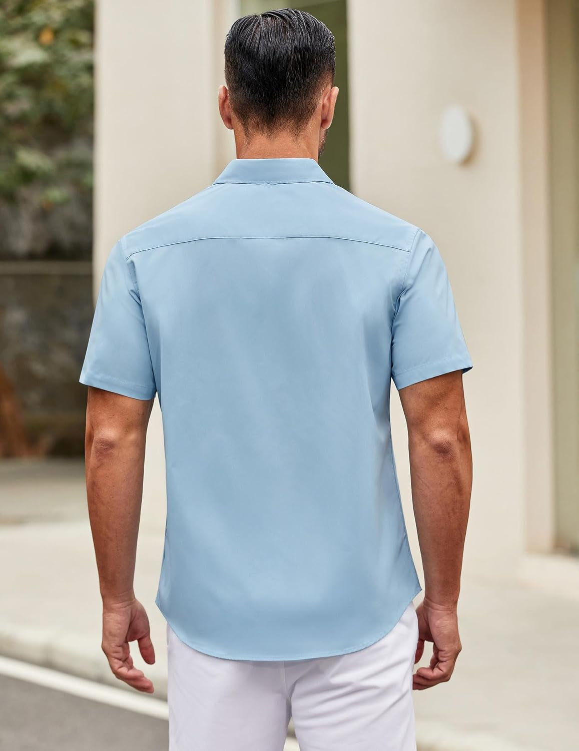 Mens Short Sleeve Casual Button down Shirts Summer Untucked Dress Shirts with Pocket
