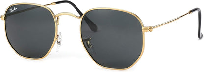 Small Square Sunglasses for Women Men 100% Real Glass Lens Hexagonal Frame