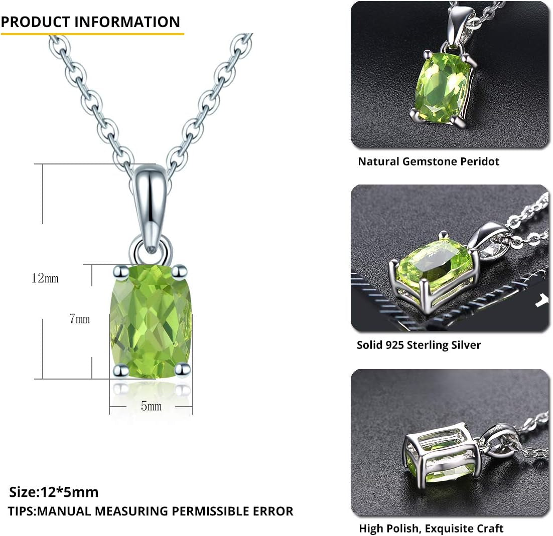 Women Pendant Necklace Sterling Silver Solid 925 Setting Cushion Cut 7X5Mm Natural Gemstone Birthstone Pendants Rhodium Plated Classic Fine Jewelry for Her