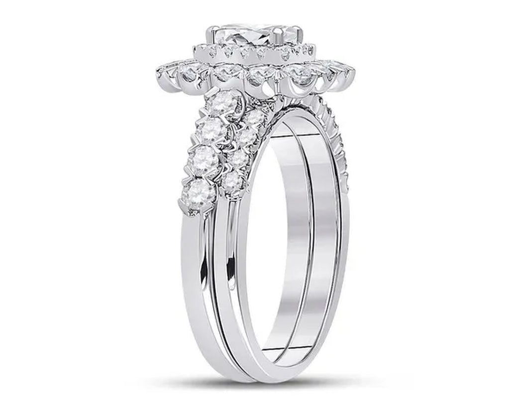 1.80 Carat (Ctw G-H, I1-I2) Emerald-Cut Diamond Engagement Ring and Wedding Band in 14K White Gold