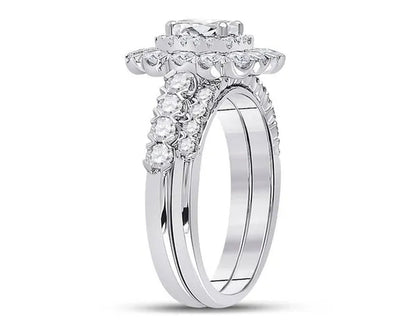 1.80 Carat (Ctw G-H, I1-I2) Emerald-Cut Diamond Engagement Ring and Wedding Band in 14K White Gold