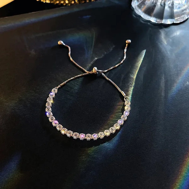New Exquisite Women's Fashion Golden Silver Luxury Crystal Diamond Bracelet Temperament Personality Size Adjustable Bracelet Jewelry Gift