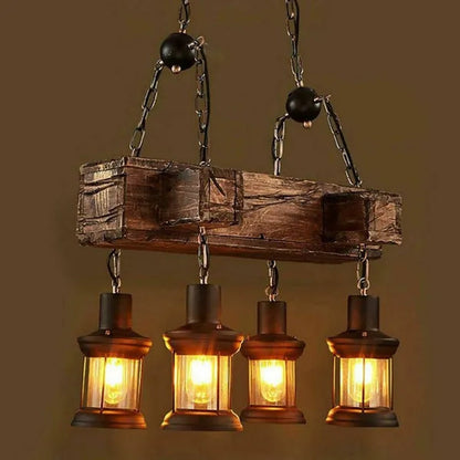 Rustic Hanging Lamp Ceiling Lamp Vintage, Chandelier Wood Hanging Lamp 4 Light