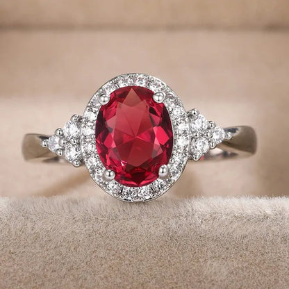 Fashion Exquisite Silver Plated Princess Lab Diamond Diana William Kate Oval Cut Ruby Gemstone Rings for Women Wedding Engagement Jewelry