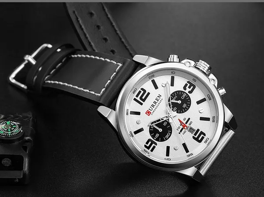 CURREN Men Quartz Watch Army Military Water-proof Calendar Chronograph Wristwatch Leather Strap Male Sport Watches