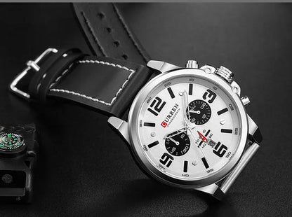 CURREN Men Quartz Watch Army Military Water-proof Calendar Chronograph Wristwatch Leather Strap Male Sport Watches