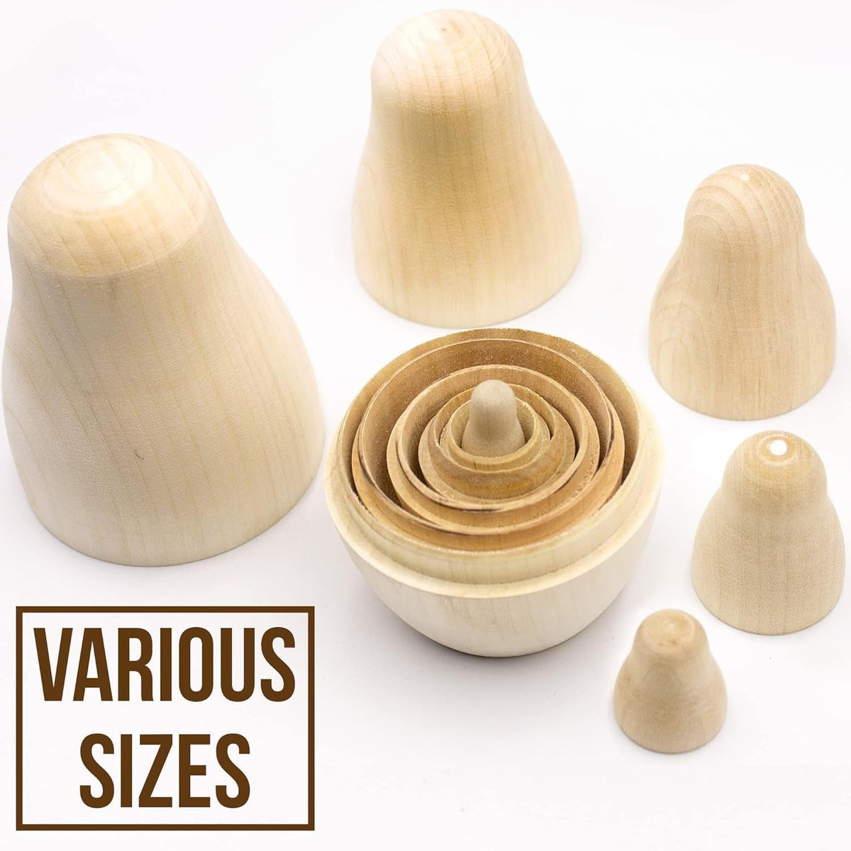 Blank Russian Nesting Dolls Lot of 5 Sets by 6 Pcs - Unpainted Russian Matryoshka Dolls to Paint