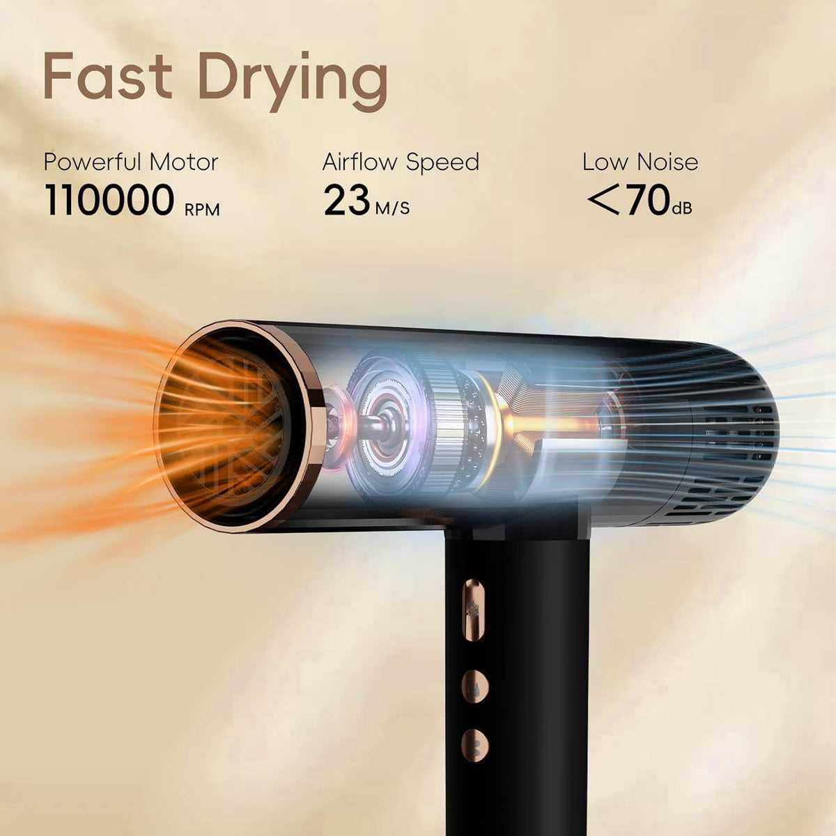 Ionic Hair Dryer with Diffuser, 1600W &110000RPM High-Speed Brushless Motor for Rapid Drying. Lightweight, Constant Temperature, Salon Blow Dryer with 3 Magnetic Attachments