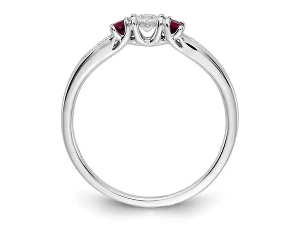 1/6 Carat (ctw) Three Stone Diamond Ring with Rubies 1/6 carat (ctw) in 14K White Gold