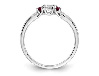 1/6 Carat (ctw) Three Stone Diamond Ring with Rubies 1/6 carat (ctw) in 14K White Gold