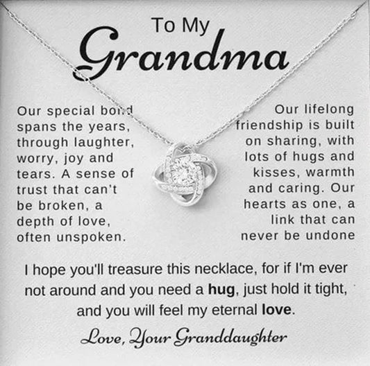 To My Grandma S925 Sterling Silver Cubic Zirconia Knot Necklace Message Card Gifts Grandma Gifts