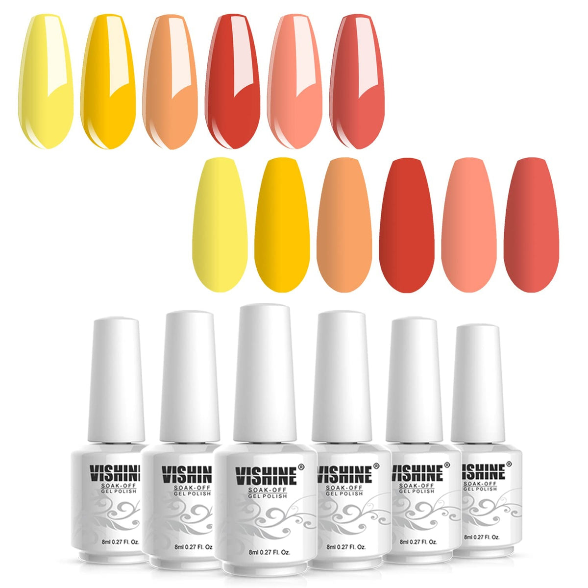 Gel Nail Polish Set - Yellow Peach 6 Colors Nail Art Gift Box Soak Off UV LED Gel Polish Starter Kit 0.27 OZ