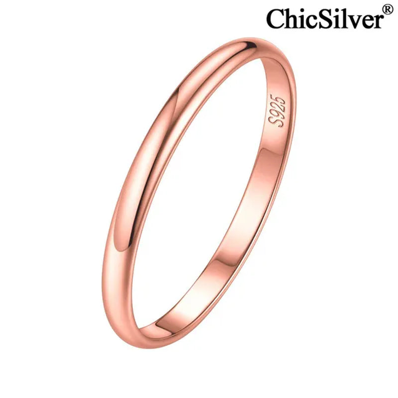 ChicSilver Ring Solid 925 Sterling Silver 2/3mm Thin Plain Dome High Polish Wedding Band Rings for Him and Her Size 4-12