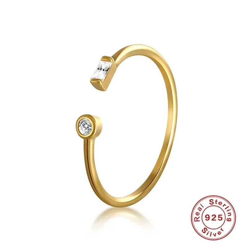 Sterling 925 Silver Open Adjustable Ring Women Female's X Cross Shape Zircon Ring Girls' Gold Color Simple Finger Jewelry