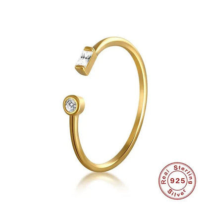 Sterling 925 Silver Open Adjustable Ring Women Female's X Cross Shape Zircon Ring Girls' Gold Color Simple Finger Jewelry