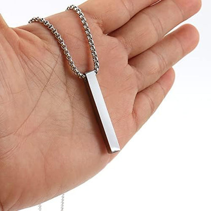 Bar Pendant Necklace for Men Stainless Steel Box Chain Pendant Men’S Necklace Jewelry Length 22Inch