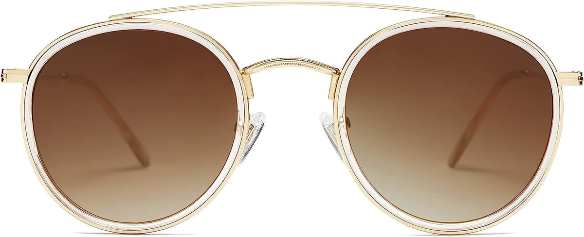 Retro Round Double Bridge Polarized Sunglasses for Women Men Vintage Circle UV400 Sunnies SJ1104