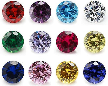 12Pcs Birthday Stone 1Pcs per Color round Loose Cubic Zirconia Stones Synthetic Ruby Synthetic Spinel