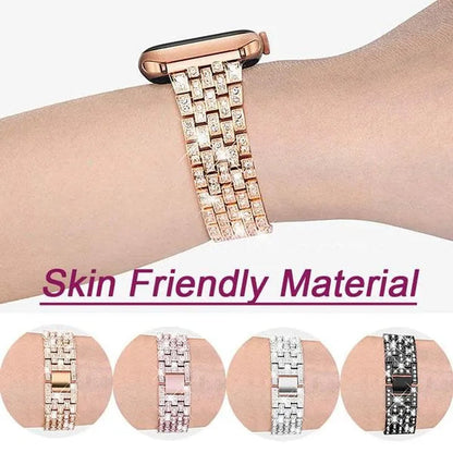 Compatible with Apple Watch Bands 44mm 42mm 40mm 38mm for iWatch Strap Series 6/SE/5/4/3/2/1 Replacement Metal Wristband Bling Diamond Band