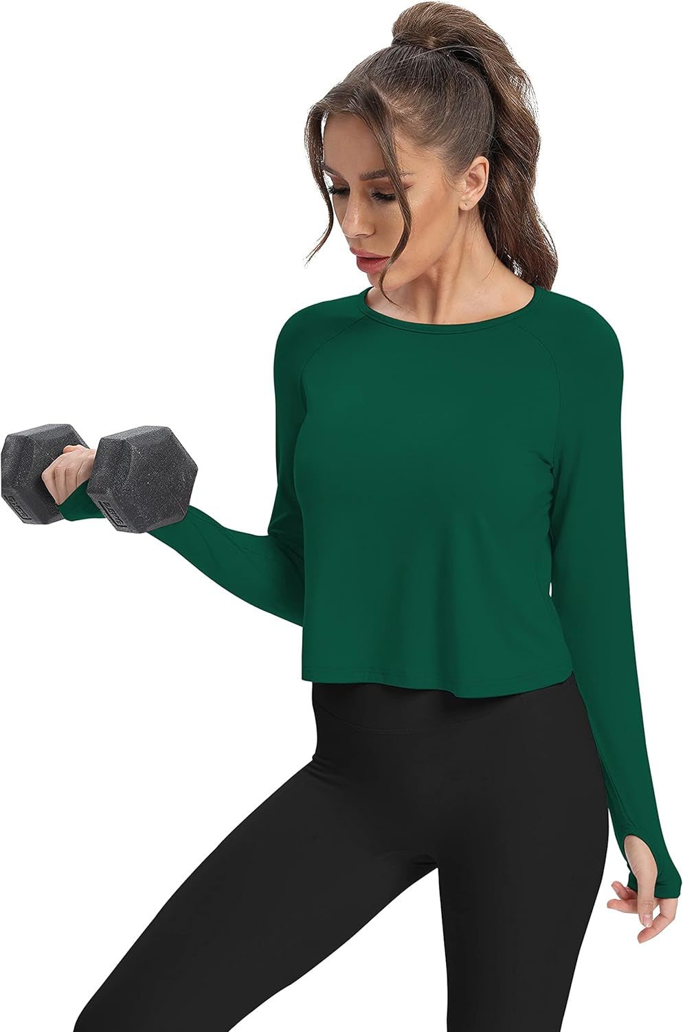 Long Sleeve Athletic Workout Shirts Sports Yoga Gym Crop Tops for Women