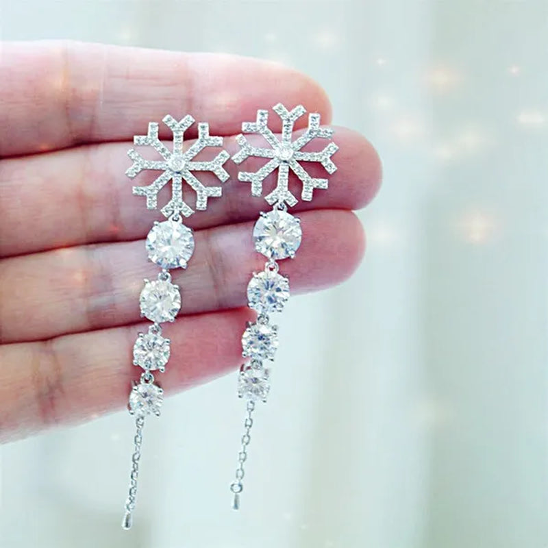 Fashion Silver Plated Snowflake Lab Diamond Pendant Earrings for Women