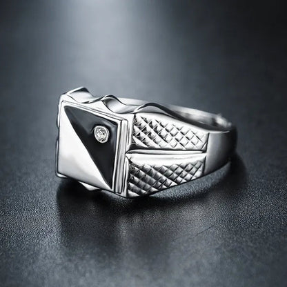 Men Exquiste 925 Sterling Silver Black and White Diamond Rings