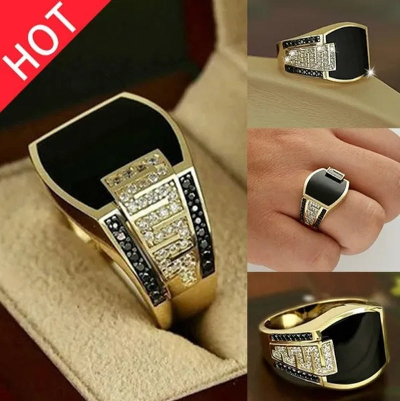 Business Men's Fashion Jewelry   Natural White Sapphire Black Diamond Ring Luxury Men's Engagement Wedding Ring Anniversary Business Banquet Party Jewelry Size US6-14