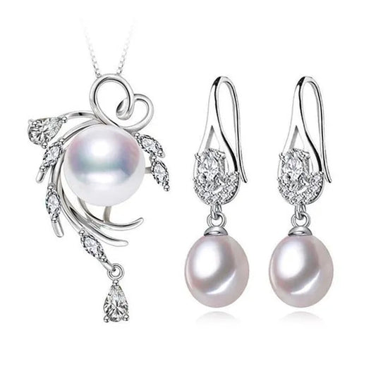 Majesty Diamonds MDS210079 Multi White Freshwater Pearl Drop, Dangle Dreamcatcher Earrings & Pendant Set in 0.925 White Sterling Silver