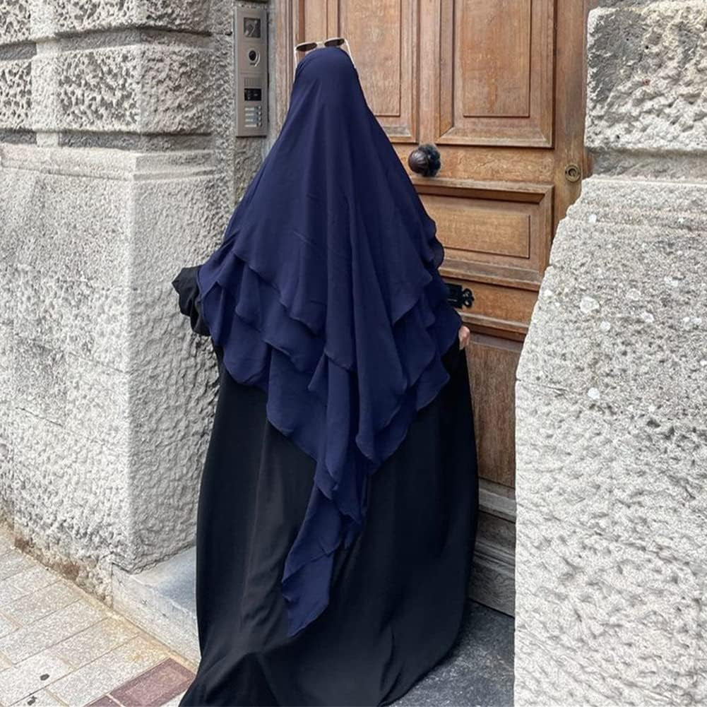 Long Khimar Hijab Scarf Wrap 3 Layer Abaya Jilbab Muslim Islam Women Niqab Jilbab Ramadan Eid Prayer Garment