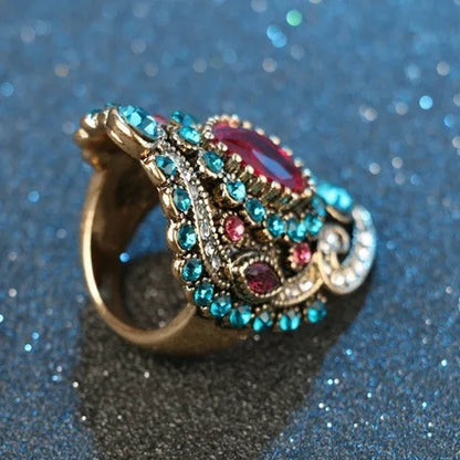 1pcs Bohemia Unique Diamond Crystal Ruby Jewelry Craving Nightclub Gemstone Lady's Ring